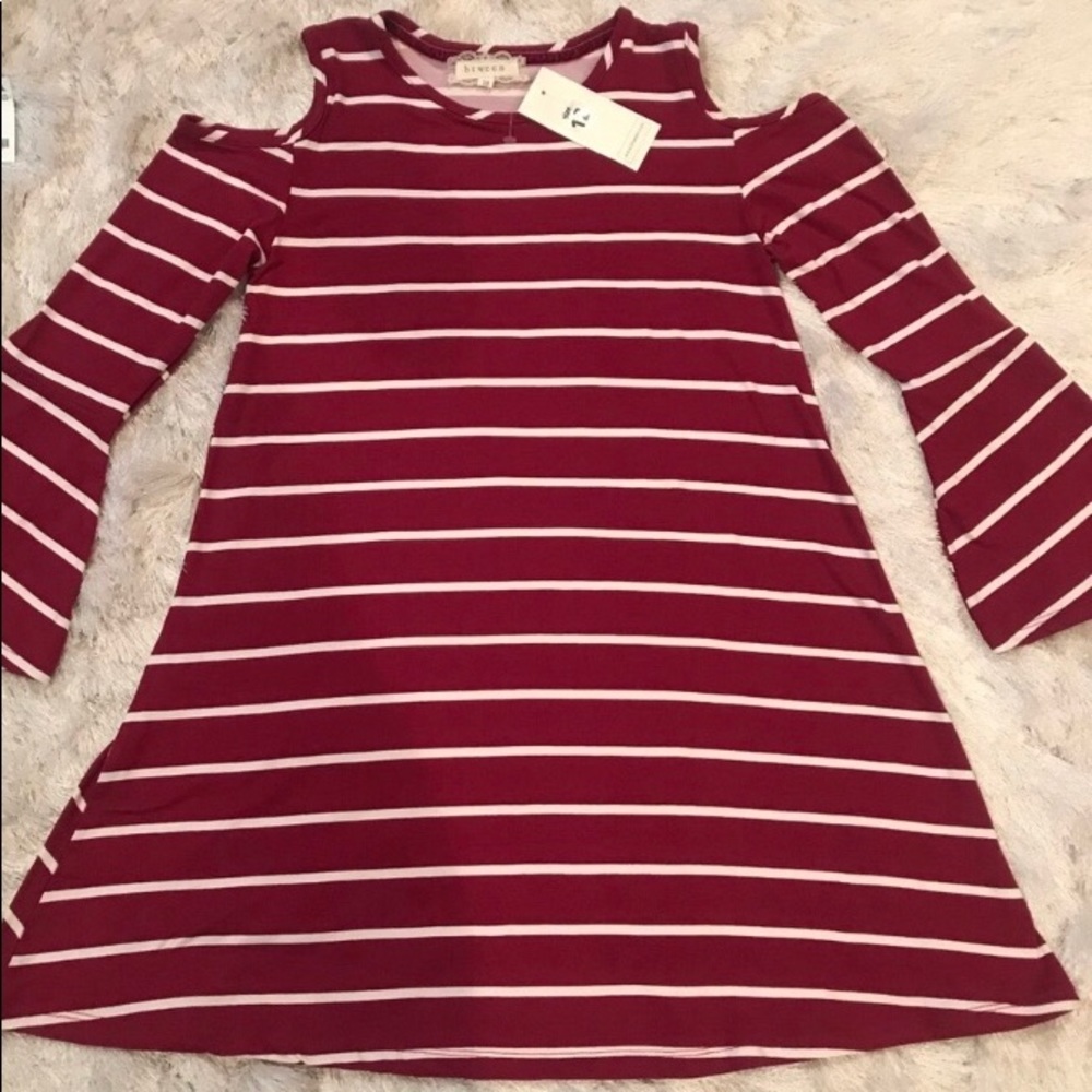 Girls cold shoulder stripe dress